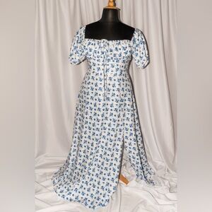 Elegant Floral Maxi Dress in Blue and White